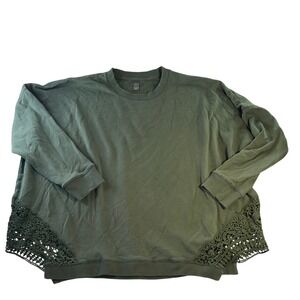 Aerie Olive Green Crochet Lace Side Panel Oversized Crewneck Sweatshirt Medium